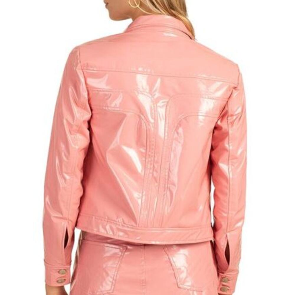 Trina Turk NWT Andre Pink‎ Faux Patent Leather Jacket Sz 8 - Picture 2 of 15